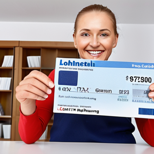 Home 11 **
A Polish worker happily receiving a tax refund check, holding a "Lohnsteuerbescheinigung" (German tax card) in the background. Focus on joy and financial gain. The setting is a modern Polish home.
**
